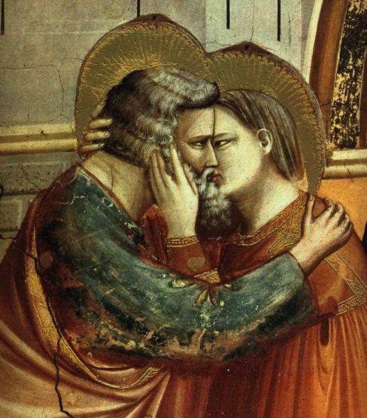 Le baiser de Joachim et Anne : la tendresse, détail authentique de la fresque de Giotto